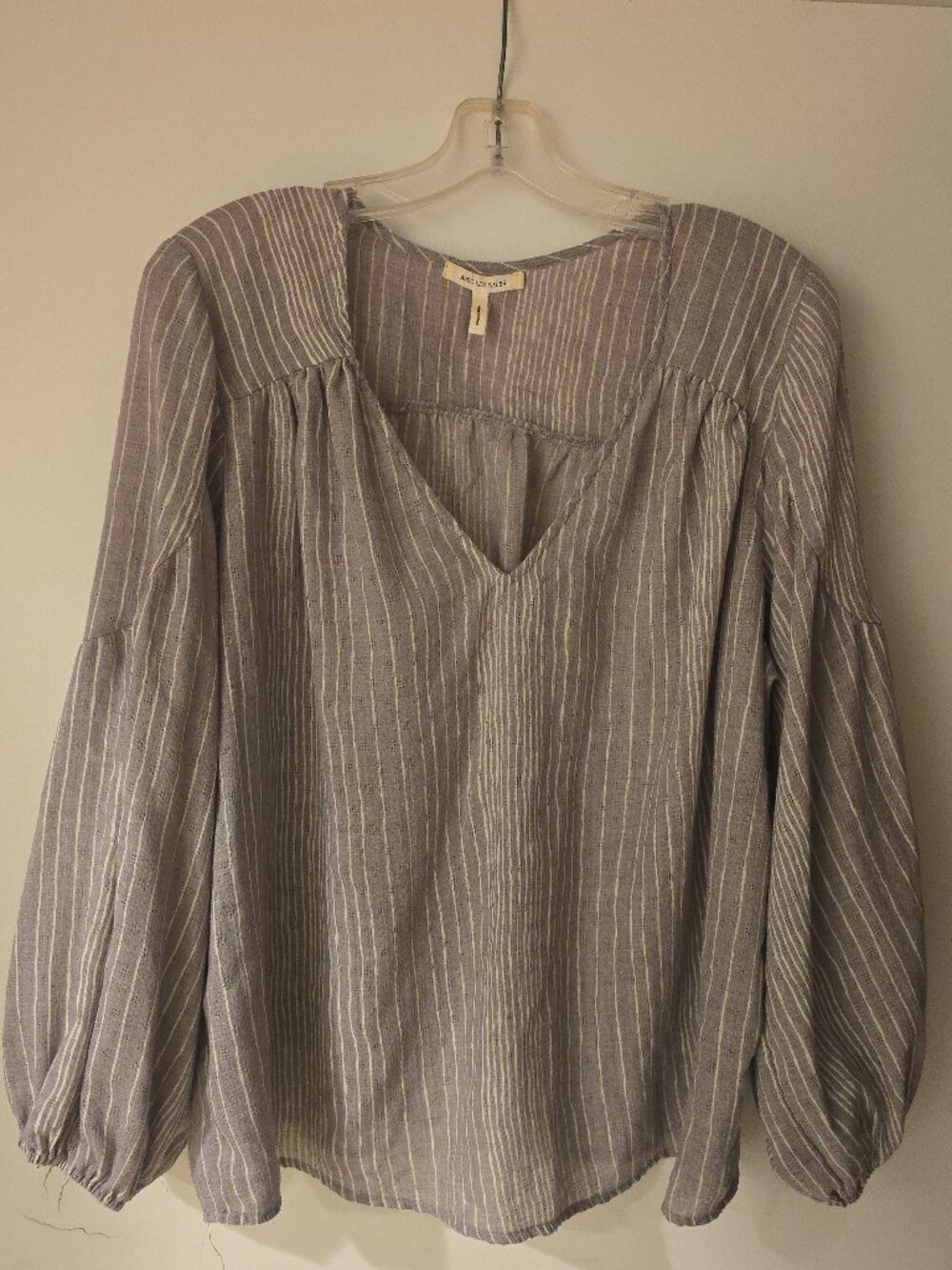 Avec Les Filles Gray Striped Balloon Sleeve Peasant Blouse Women's XL